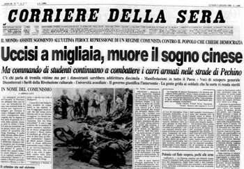 la pagina del Corriere della Sera con tutoli cubitali sul preteso massacro